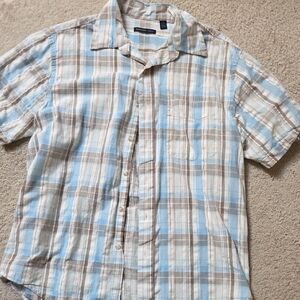 Van Heusen Blue and Brown Casual Button Down Shirt